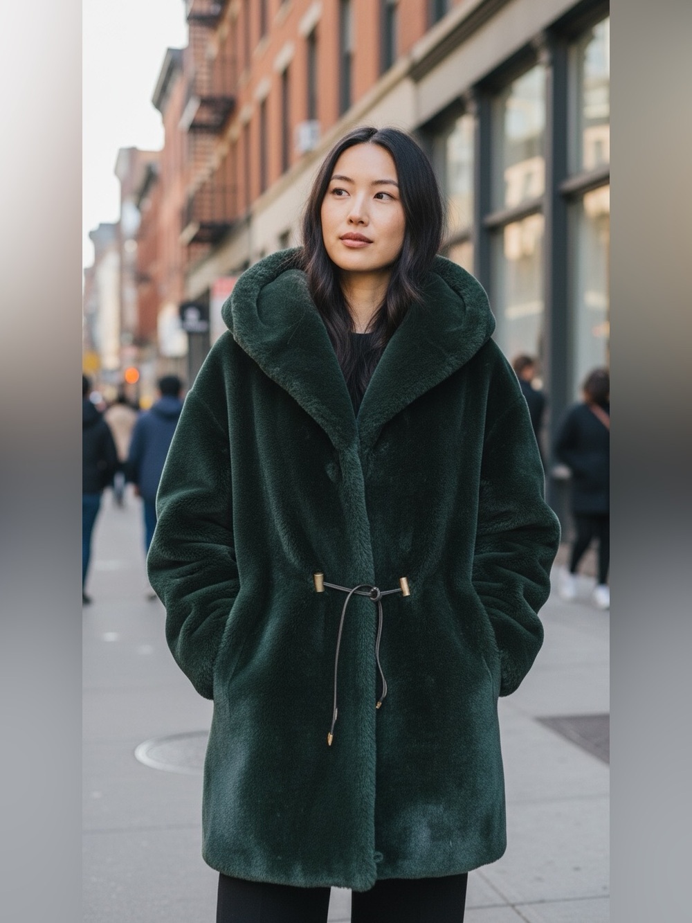 SZ M J Percy for Marvin Richards, forest green, faux fur coat.